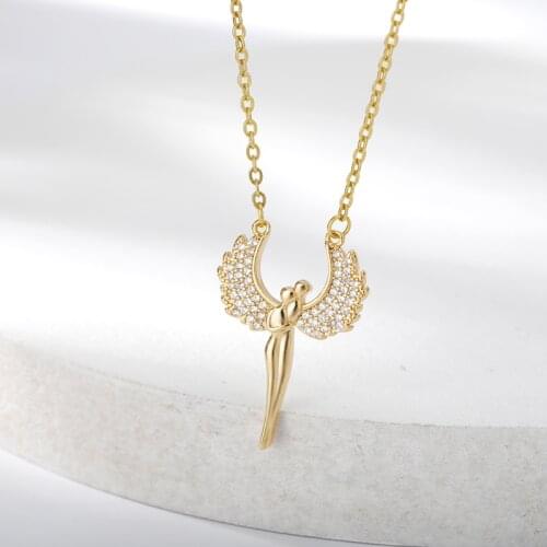 Wing Angel Necklaces Stainless Steel Gold Chain CZ Necklace For Women Wedding Band Choker Cubic Zirconia Jewelry Bride Gift