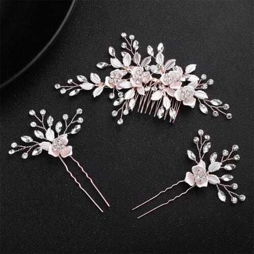 Korean Floral Crystal Wedding Hair Combs Bridesmaid Headdress Beads Bridal Headpiece For Women Jewelry