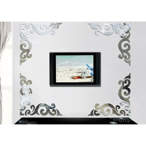 DIY Creative Diagonal Flower Style Lace Crystal Stereo TV Mirror Wall Stickers Home Decoration