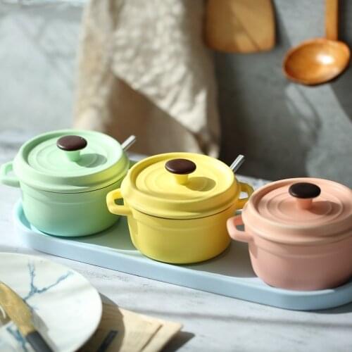 Kitchen landscape line Macaron Ceramic Seasoning Jar set Storage jar Bowl stew pot Seasoning Box Salt Shaker with lid spoon