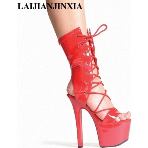 LAIJIANJINXIA New spring summer womens boots peep toes Ankle boots , fashion lace-up soft leather boots,15CM high heel boots
