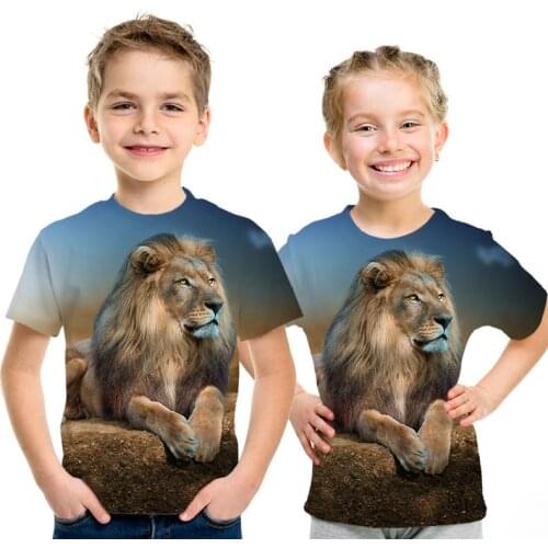 Summer Kids 3D T shirt Animal Lion Wolf Tiger Horse Cat Leopard Colorful Galaxy Fire Brand Design Boys Girls T-shirt Tshirt