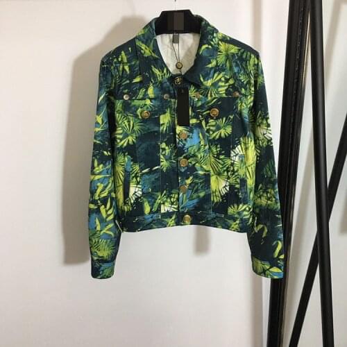 Levlmoly Design 2020 Autumn New V Brand Jungle Print Long Sleeve Denim Jacket Women Jacket