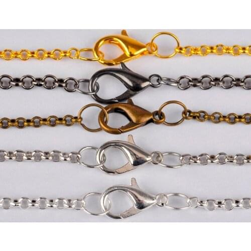 100pcs 2mm 2.5mm 3.2mm 3.8mm 6 Colors Metal Chain 32inch 80cm Rolo Chain Necklaces with Lobster Clasps Jewelry Findings