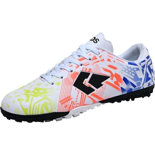Men Sport Soccer Shoes Turf Indoor Male Kids Futsal Cleats Training FG Football Boots White Orange Man Gym Trainer