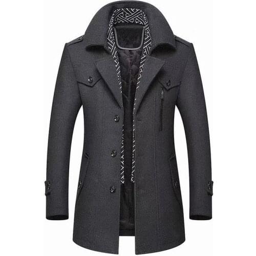 Male Trench Coat Overcoat Winter Mens Wool Coat New Fashion Middle Long Scarf Collar Cotton-padded Thick Warm Woolen Coat