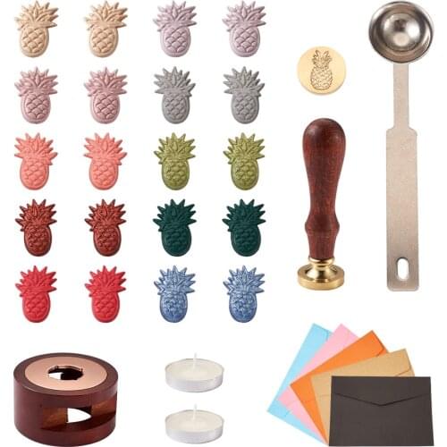 Wax Seal Stamp Tool Kit with Pineapple Sealing Wax Beads Melting Spoon Candles Wood Handle Paper Envelopes