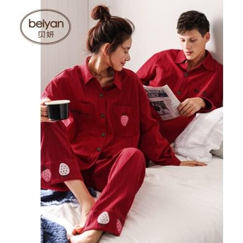 New Couple Pajamas Spring And Autumn Cotton Long Sleeve Mens Or Womens Red Colour Wedding Simple Homesuit Winter Set