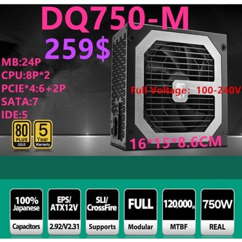 New Original PSU For Deepcool Brand Full Module 80plus Gold Video Game Mute Power Supply 750W/650W Power Supply DQ750-M DQ650-M