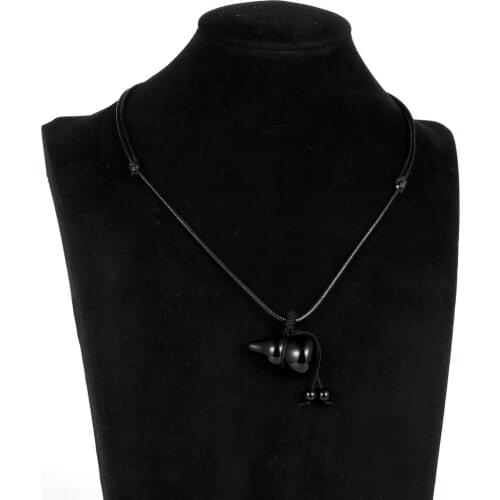 Men Women Obsidian Gourd Statement Pendant Necklaces Jewelry Black Natural Stone Adjustable Waxed Cord Clavicle Chain Choker