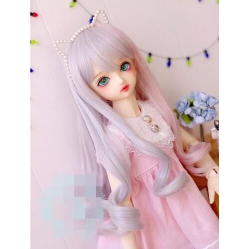 BJD Doll Wig suitable for 1-3 1-4 1-6 size high-temperature Silk two-color silver gray powder long curly hair doll accessories