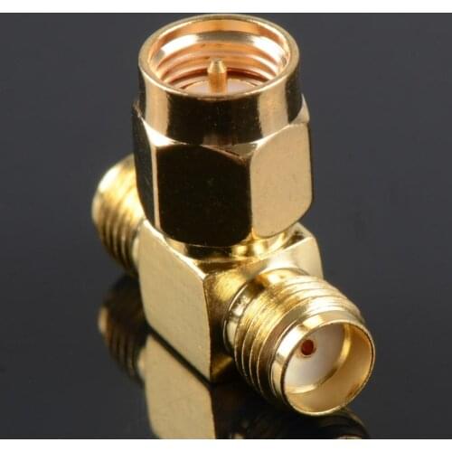Adapter SMA Plug Male To 2 SMA Jack Female T Type RF Connector Triple 1M2F Brass Gold Plating VC657 P0.5