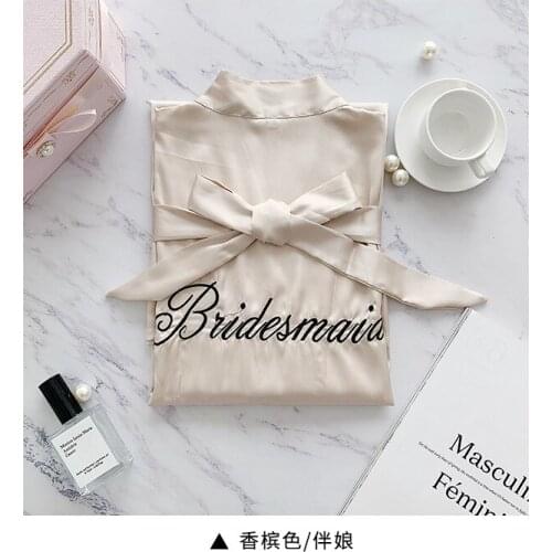 Personalized Champagne robe kimono satin pajamas wedding robe bridesmaid Embroided Bride Bridesmaid Wedding robes