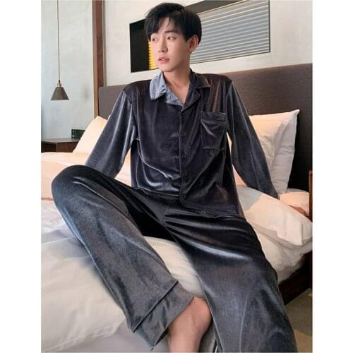 OPACOULA Velvet couple pajamas mens long sleeves in autumn and winter