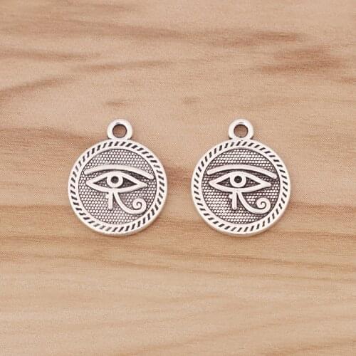 20 Pieces Eye Of Horus Egyptian Pagan Wiccan Symbol Tibetan Silver Charms Double Sided for Jewelry Making Supplies 15mm