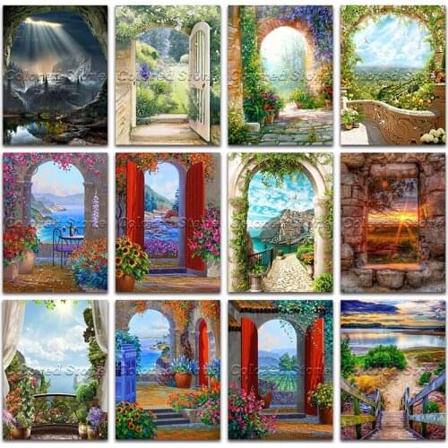 5D Full Square Diamond painting embroidery Cross stitch Scenery Riverside Garden Seaside House Door DIY Drill Drawing mosaic 438