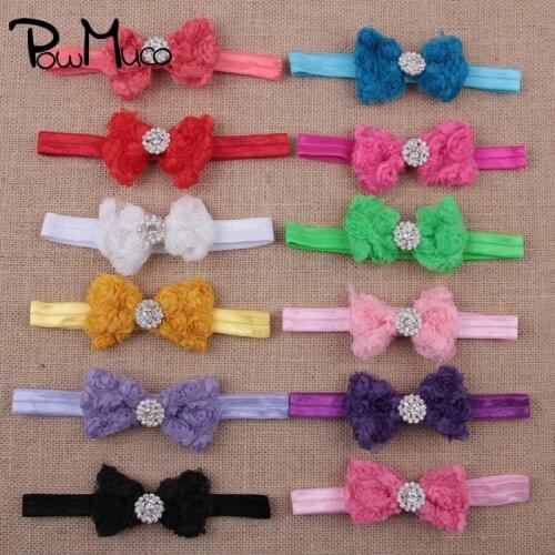 Powmuco Shining Circular Rhinestone Bowknot Toddler Elastic Headband Solid Color Flowers Bows Hairband DIY Headwear Photo Props