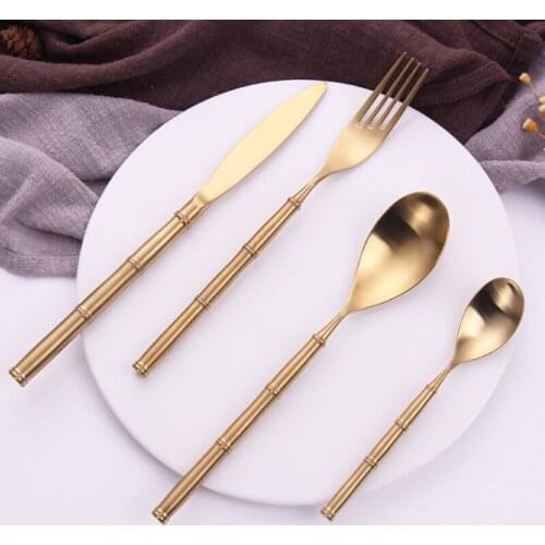 Western style Gold Plated Cutlery Dining Knives Forks Teaspoons Set 304 stainless steel Golden Luxury Dinnerware Tableware Spoon