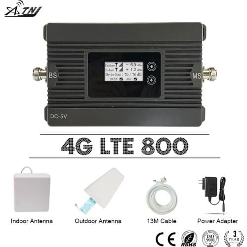 Fast 4G Network LTE 800 Signal Repeater Band 20 4G LTE 800MHz Cellular Signal Booster 80dB Gain LCD Display 4G Amplifier Antenna