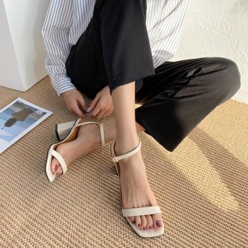 2021Summer Sandals Shoes Woman Square High Heels Sexy Ankle Strap Sandal Office Ladies Career Casual Party Women Wedding Pumps