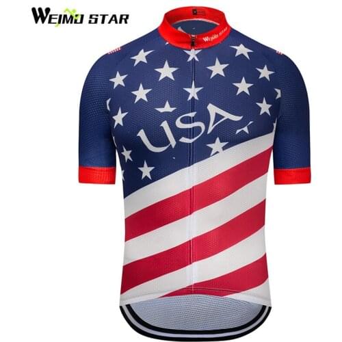 Weimostar 2018 USA Flag Cycling Clothing National Pro Team Cycling Jersey Short Sleeve Men Race Bicycle Clothes MTB Bike Jersey
