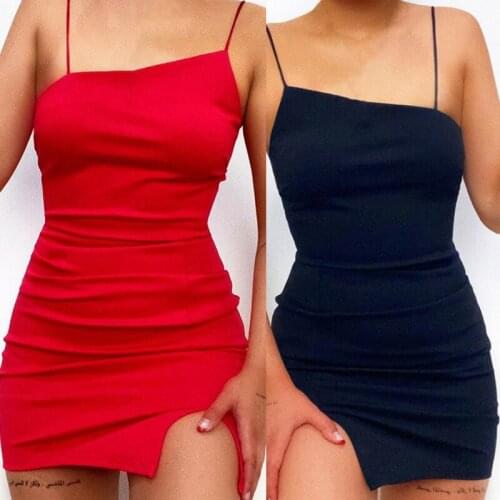 Women Slit Red Dresses Sexy Elegant Bodycon Spaghetti Strap Summer Backless Party Club Ladies Straps Mini Dress Vestidos