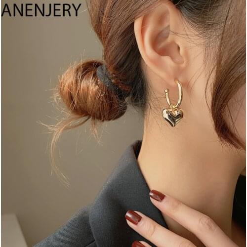 ANENJERY 925 Sterling Silver Heart Pendant Earrings For Women Korean Fashion Light luxury Earrings Wholesale