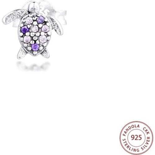 Fandola 925 Sterling Silver My Sea Turtle Single Stud Earrings for Women Engagement Wedding Jewelry Tortoise Ear ring Brincos