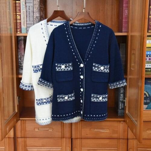 2020 Autumn Designer womens High qualuty 81%Cashmere half sleeves cardigans Chic women V-neck pockets knitted jackets C222