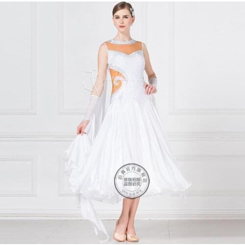 International Standard Ballroom Smooth Dance Competition Dress, /Ballroom Standard Tango Waltz Dance Dress white 16442