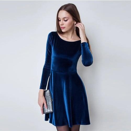 Dabourfeel Vintage Fit And Flare Shinny Dress Women Long Sleeves O-Neck Knee-Length Party Annual Meeting 2021 Fashion Elegant