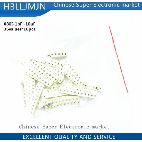 0805 SMD Ceramic Capacitor Assorted kit 1pF~10uF ,36values*10pcs=360pcs Samples Kit Electronic Diy Kit