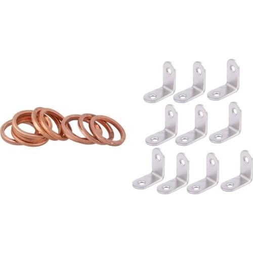 10Pcs Copper Crush Washer Flat Ring Seal Gasket Fitting & 10Pcs Screw 90 Degree Angle Corner Bracket