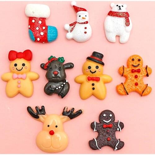 20Pcs Christmas Snowman Cookies Resin Flatback Cabochon Scrapbooking Decorations Fit Hair Clips Embellishments Beads Diy Dec