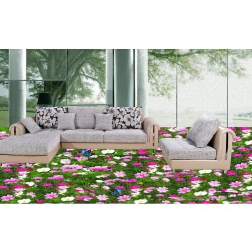3 d flooring High-end custom pvc wall sticker 3 d Hd flowers green grass painting 3d room flooring photo wallpaper for walls 3d