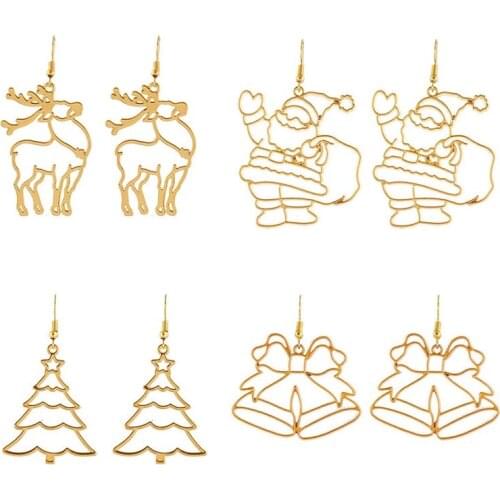 4 Pairs Christmas Earrings Cute Xmas Tree Elk Bell Santa Earrings Drop Earrings Boho Geometric Earrings For Women 2020 Jewelry