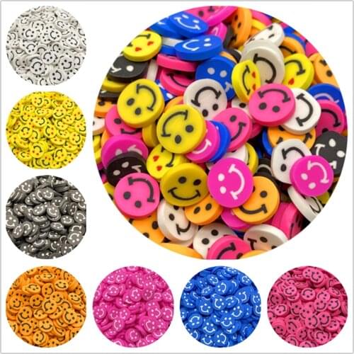 50pcs/Lot 10mm Clay Slice Round Shape Smiley Polymer Clay Beads For Jewelry Making DIY Handmade Scrapbooking Accessories
