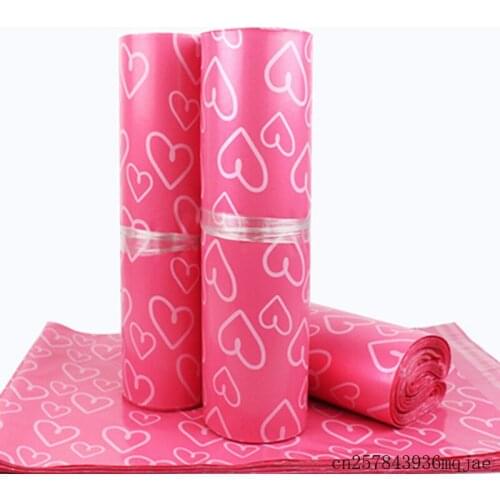 500Pcs Plastic Post Bags Pink Heart Pattern Express Bag Poly Mailer Self Sealing Mailer Packaging Envelope Courier Bags