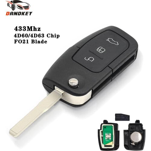 Dandkey 433MHz For Ford Fusion Focus Mondeo Fiesta Galaxy HU101 Blade Flip Car Remote Key Fob Case 4D60 4D63 Chip 80/40 Bit