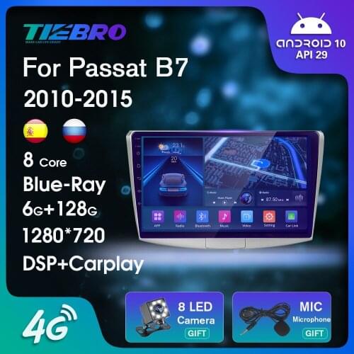 2DIN Blu-ray IPS Screen Car Radio For VW Passat B7 2010-2015 Android10.0 GPS Navigation Car Receiver Auto Radio Bluetooth Player