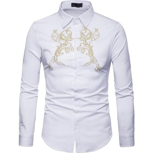 White Embroidery Shirt Men 2021 Brand Long Sleeve Button Up Shirt Mens Party Business Casual Slim Fit Shirts Camisa Masculina