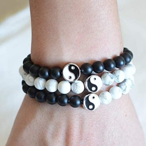 Distance Bracelet Classic Natural Stone White and Black Yin Yang Taichi Bagua Beaded Bracelets for Men Women Best Friend Jewelry