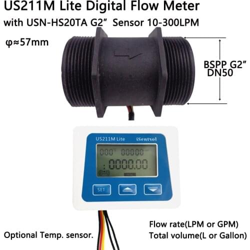 US211M Lite USN-HS20TA 10-300L/min Digital Flow Meter 5V Flow Reader Compatible with all our flow sensor, without temperature