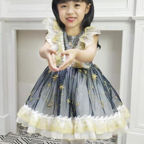Baby girl summer vintage Spanish lolita mesh stitching dress kids sleeveless ball gown birthday party princess dress