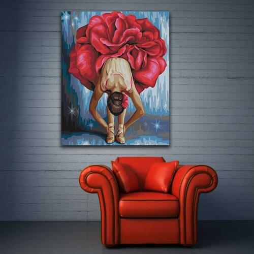 DIY colorings pictures by numbers with colors Rose skirt ballet dancer picture drawing painting by numbers framed Home