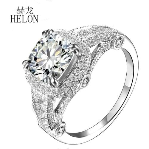 HELON Sterling Sliver 925 Brilliant 100% Genuine AAA Graded Cubic Zirconia Engagement Wedding Unique Ring Women Fine Jewelry