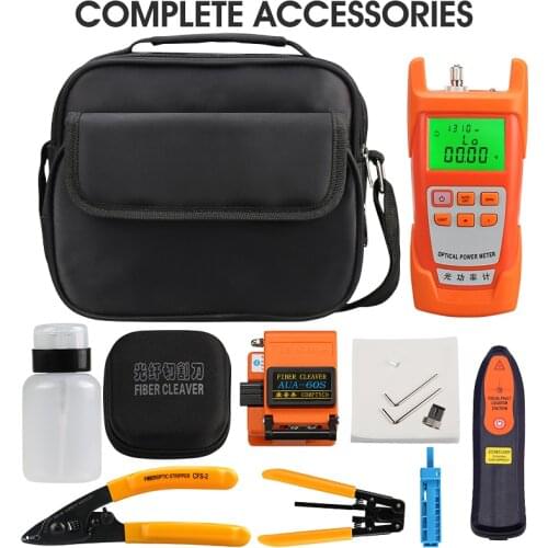 13pcs/Set FTTH Fiber Optic Tool Kit with Fiber Cleaver -70~+10dBm Optical Power Meter Visual Fault Locator 5km