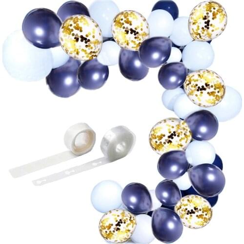 Balloon Arch Garland Kit 100 pcs 12 inch Navy Blue White Latex Balloons Gold Confetti Balloons for Boy Baby Shower Graduation