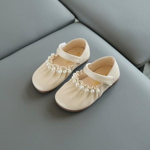 Kids Korean Version Sweet Cute Princess Dress Shoes For Little Girls Baby Toddler Pearls Single Leather Shoes 1-3-5-7 Years New