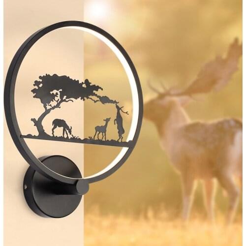 Circle 18W LED Wall Mount Light Fixture Acrylic Lamp Deer Decor Lighting Hallway Living Room Black shell